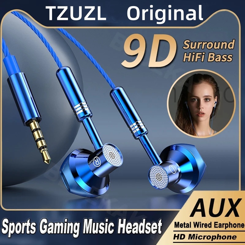Tai nghe nhạc kim loại  9D Surround Hi-Fi Bass Stereo Thể thao Chơi game 3.5MM/TYPE-C AUX
