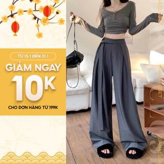 Quần Ống Rộng Hàng Loại 1, Quần Ống Suông Nữ Big Size Dài 105cm, Thiết Kế Dây Nơ Bản To Phong Cách Hot Trend