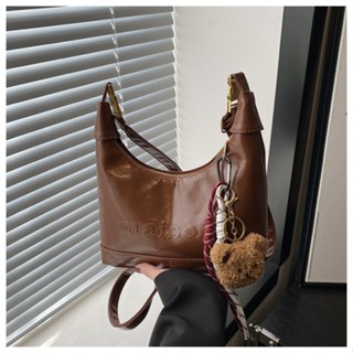  Túi xách nữ thời trang da PU mềm bóng 20cm kiểu dáng cầm tay và đeo chéo kèm charm gấu đáng yêu 