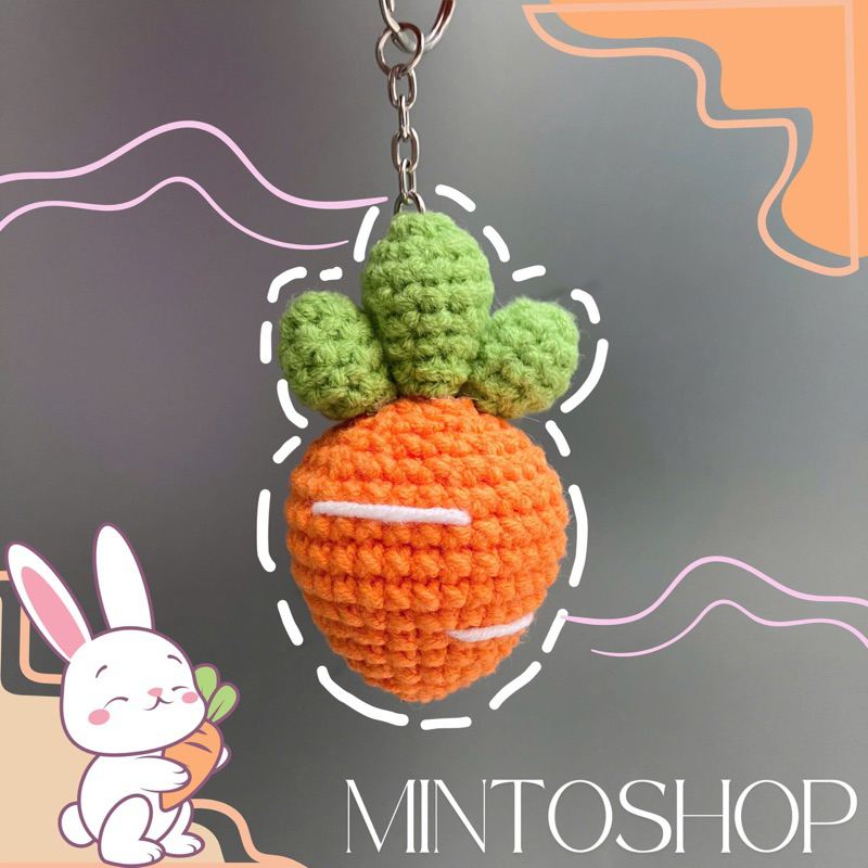 [Ảnh thật] Móc khoá cà rốt bằng len handmade