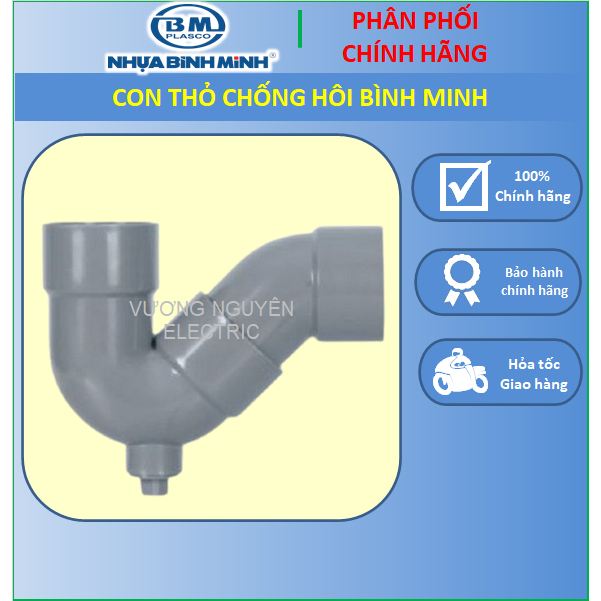 Bộ Con Thỏ Chống Hôi S-BEND Bình Minh UPVC PVC Phi 42 49 60 90 114 Có Bít Xả Ren Chính Hãng