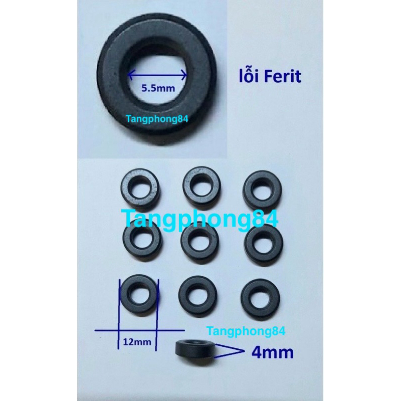 Lỗi ferit Đen Đường Kính Ngoài 12mm, Dày 4mm Loại Tốt. Giá Bán 10 Cái 65k