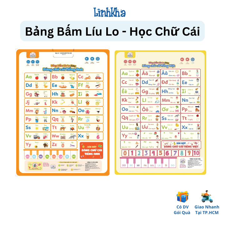Bảng chữ cái Tiếng Việt và Tiếng Anh - bảng bấm âm thanh treo tường cho trẻ tập nói nận biết chữ cái