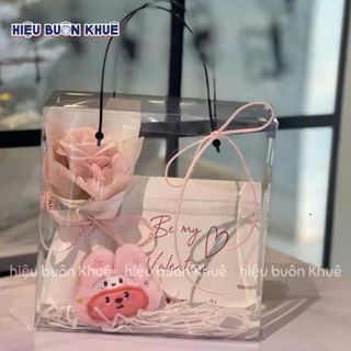 10 Túi Hộp Mica Đựng Quà, Bánh Kẹo Tết, Bánh Dứa, Socola, Hạt, Set Quà Có Quai Xách Đen 18cm, 20cm