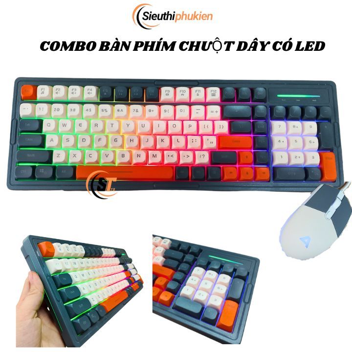 Bộ Phím chuột mini KM2000 có dây Led siêu đẹp, Bàn phím giả cơ Led, Combo phím + chuột
