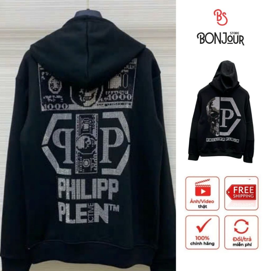Áo Khoác Philipp Plein Thu Đông Nam Đính Đá Cực Nét Lên Ảnh Siêu Đẹp, áo hoodie PL siêu ngầu boy phố
