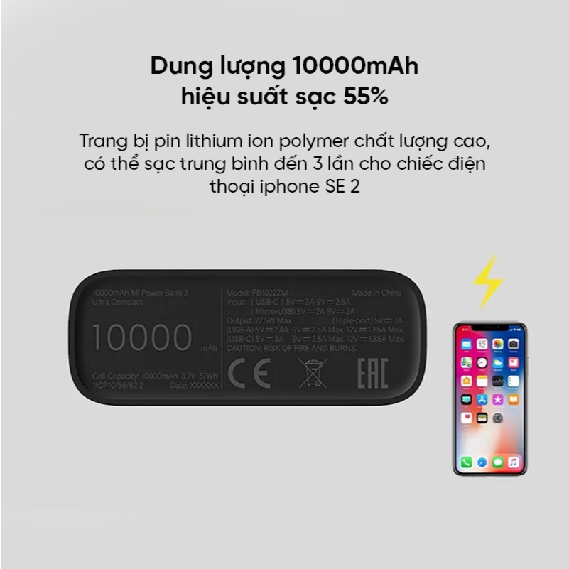 Pin sạc dự phòng Xiaomi Mi Power 3 Ultra Compact 10000mAh BHR4412GL