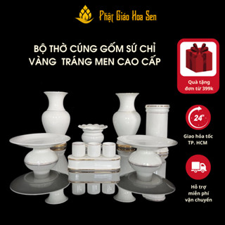 Bộ Thờ Cúng Gốm Sứ Tráng Men (MS 1515T) Gồm Lư Hương, Bình Hoa, Đĩa Trái Cây, Khay Nước Cao Cấp - Phật Giáo Hoa Sen