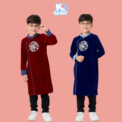 Áo Dài Tết Cách Tân K'S CLOSET Chất Liệu Nhung Mềm Mại Cho Bé Trai (Không kèm quần) Từ 10-55kg (2-14 tuổi) KT287FIF