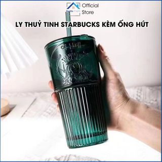  Ly Thuỷ Tinh Starbucks 580ml Tặng Kèm Ống Hút Cốc Thuỷ Tinh Uống Nước CTT004 