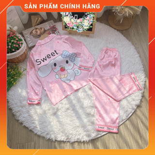 [16-48 kg] Bộ đồ ngủ LABUBU lụa trẻ em cao cấp - Bộ bé gái tay dài quần dài - hoạ tiết 3D đáng yêu