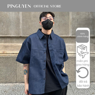 Somi Ngắn Jeans Xanh/Đen Form Crop, Áo Somi Nam PINGUYEN 136