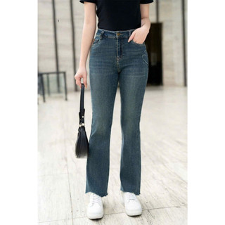 Quần jeans nữ cao cấp Luperi phong cách cá tính màu xanh rêu họa tiết trái tim 198