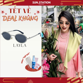Kính mát oval gọng kim loại SUN STATION, Kính thời trang nữ sang chảnh, Kính kiểu đeo đi chơi, đi biển, chụp ảnh - LAYLA
