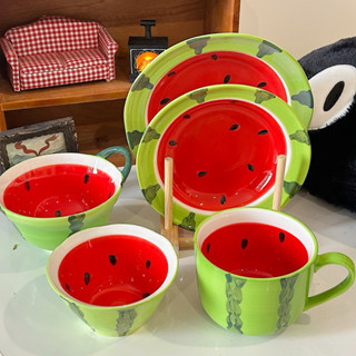   Tự chụp Có sẵn  Set đĩa ly bát Dưa hấu mộng nước 