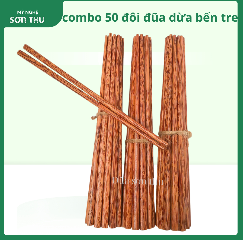 combo 50 đôi đũa gỗ dừa các loại, đũa ăn cơm, đũa chống mốc, an toàn, vệ sinh, giá xưởng