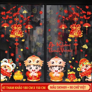 COMBO Decal tết mã 27M dán cửa kính dán kính hít tĩnh điện nhìn được 2 mặt