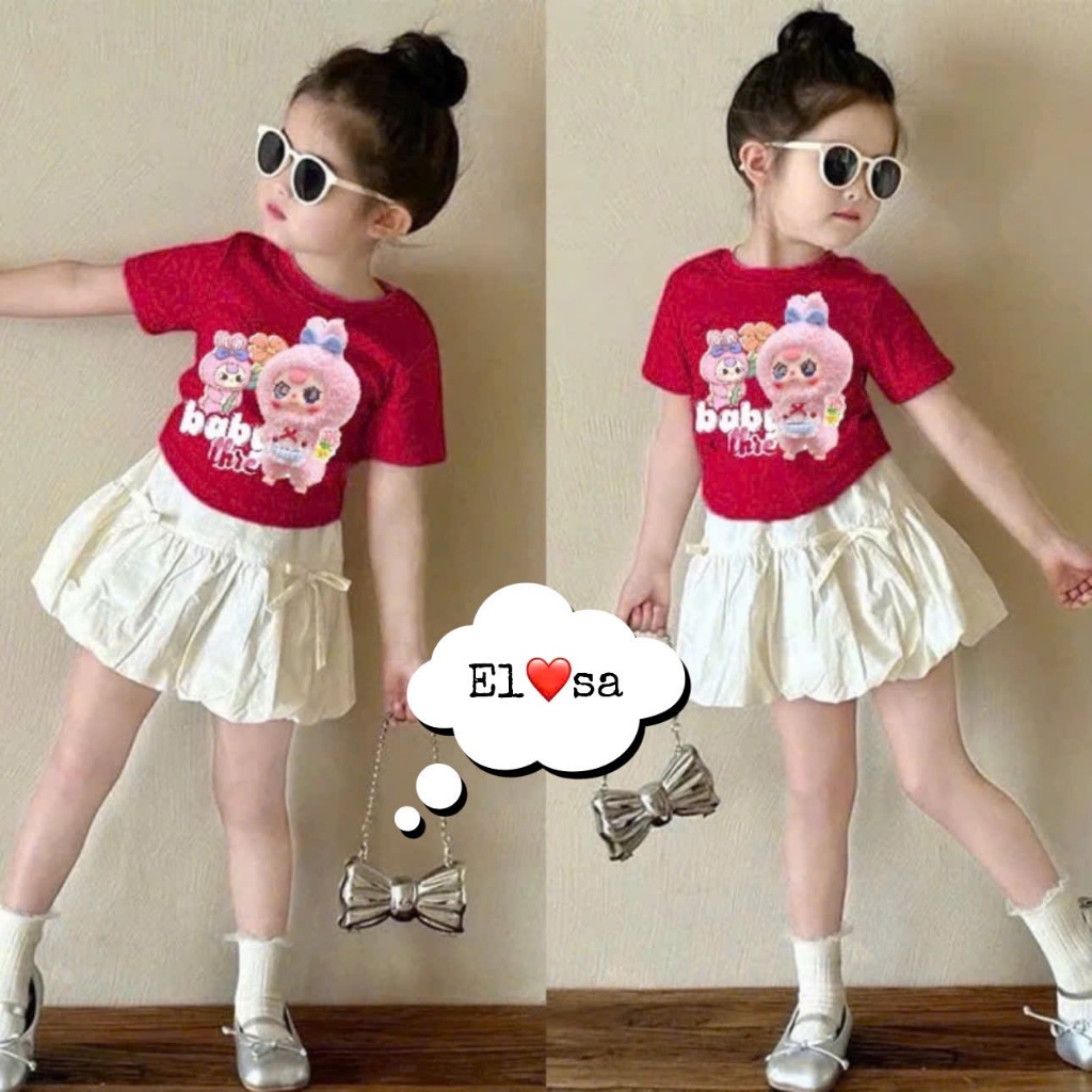 Quần Áo Bé Gái - SET ÁO BABYTHREE Mix chân váy nơ Siêu Xinh cho bé gái 1 - 8 Tuổi