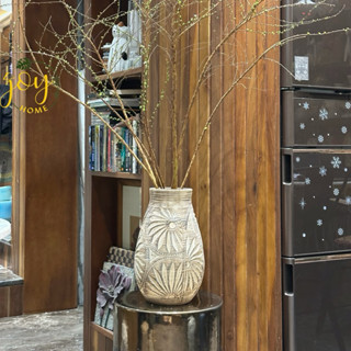 Bình hoa gốm mộc XK, hoa văn Vintage cắm hoa cành cao: cành mận, tuyết mai, Hồng, sen, ly...n