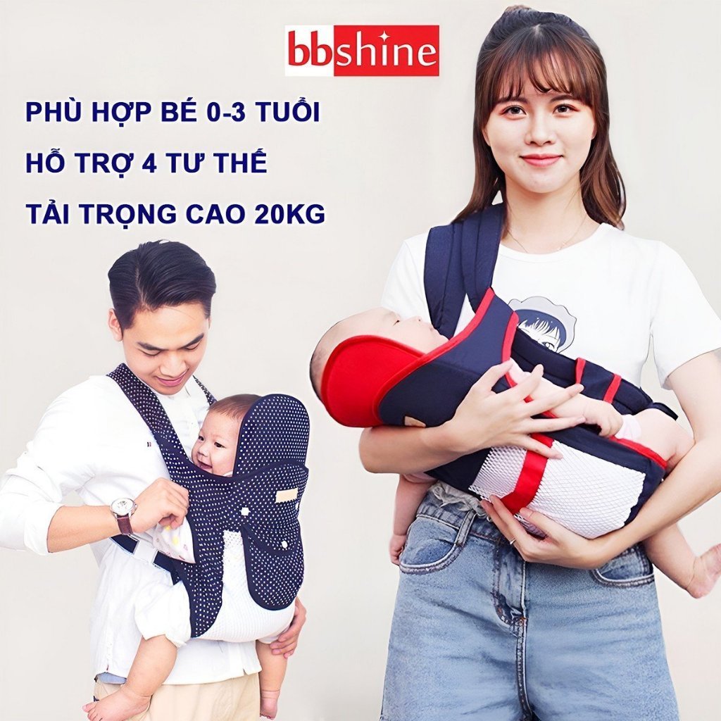 Địu Em Bé 0-3 Tuổi Đa Năng Có Đỡ Cổ 4 Tư Thế Thoáng Khí An Toàn Khi Đi Xe Máy BBShine – SS034
