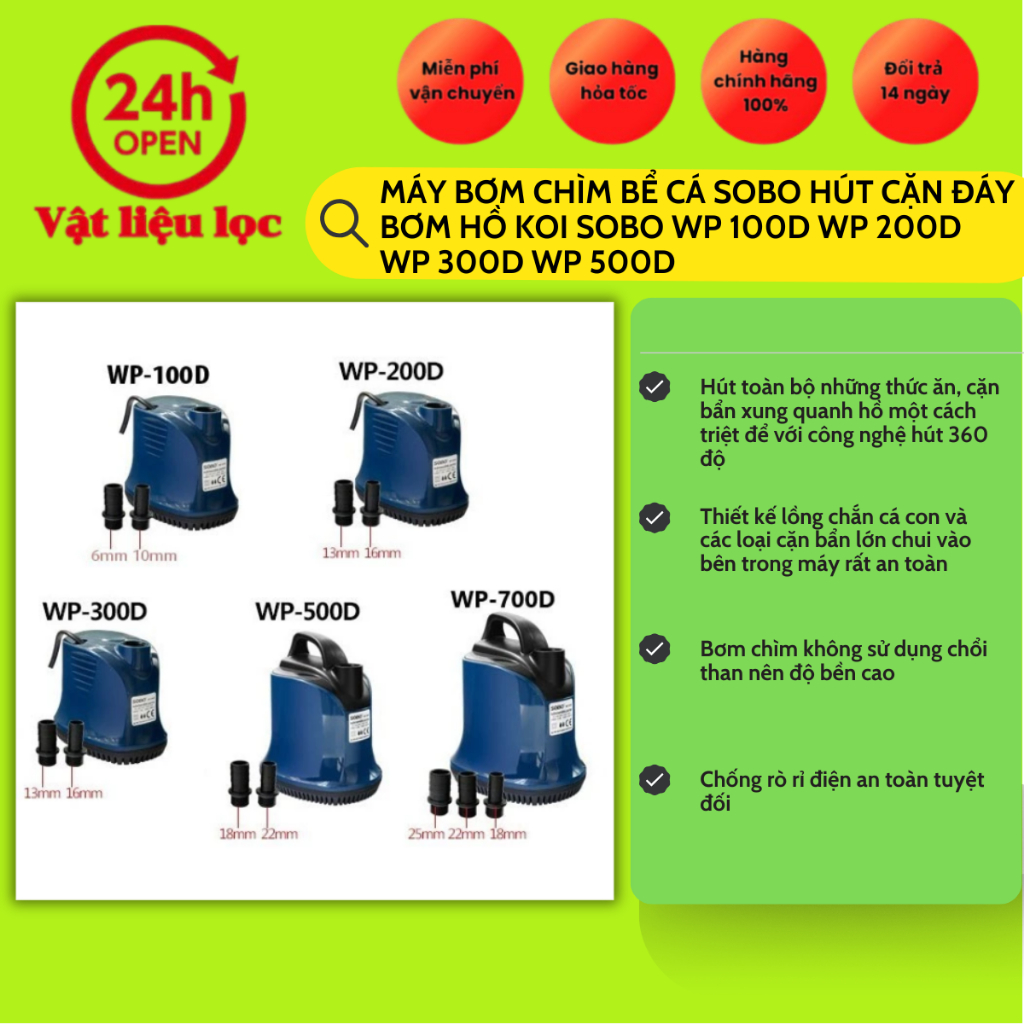 Máy bơm chìm bể cá SOBO hút cặn đáy bơm hồ koi sobo WP 100d WP 200D WP 300D WP 500D