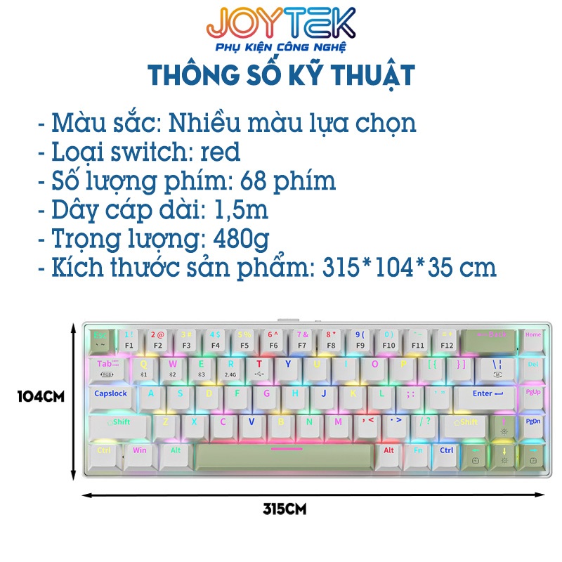 Bàn phím cơ K68 bluetooth 3 mode kết nối không dây 2.4G, có hotswap, đèn led xuyên phím RGB 20 chế độ, pin 2000Mah | BigBuy360 - bigbuy360.vn