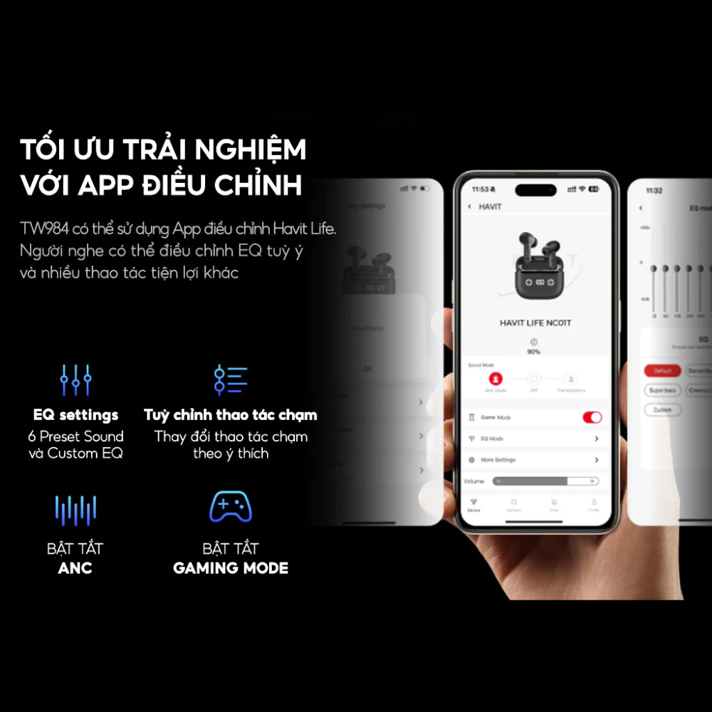 Tai Nghe TWS HAVIT LIFE NC01T, Model TW984, BT 5.4, Chống Ồn ANC, 4 Mic ENC, Độ Trễ 55ms, Có APP Kểt Nối | BigBuy360 - bigbuy360.vn