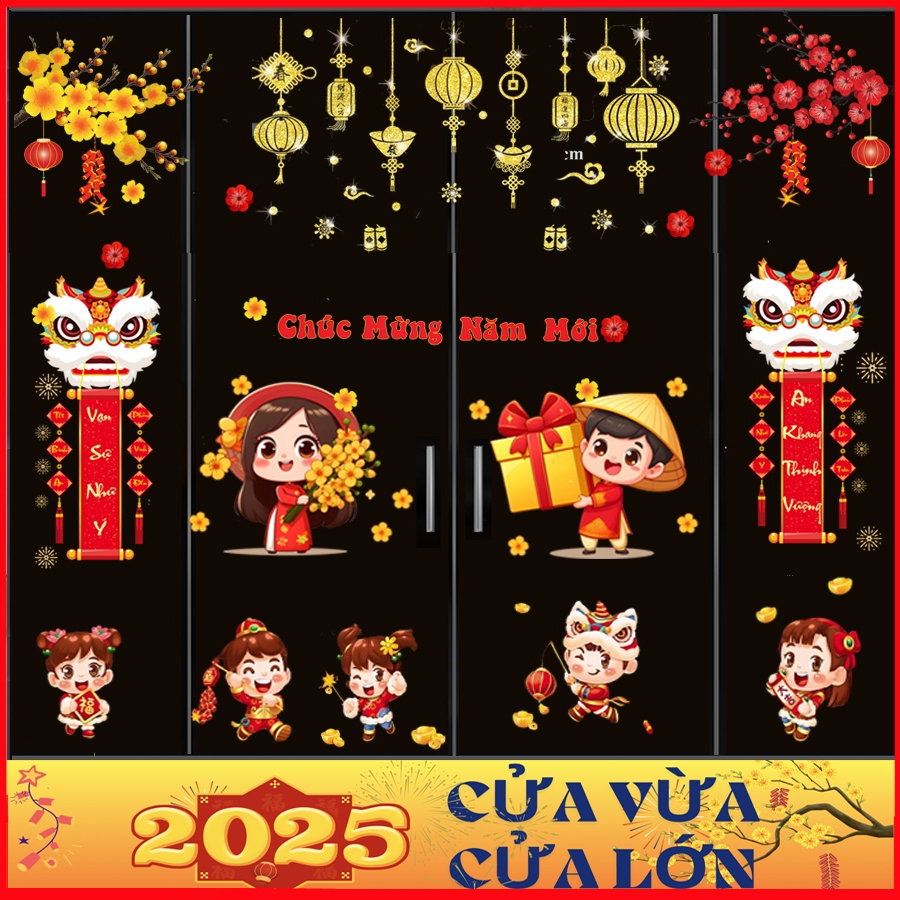 Decal dán kính tết 2025 [Cửa lớn]