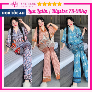 Bộ đồ ngủ bigsize 75-95kg, đồ bộ nữ pijama dài tay cộc lụa mịn latin tơ tằm bigsize, đồ ngủ lụa mặc nhà cute sang chảnh