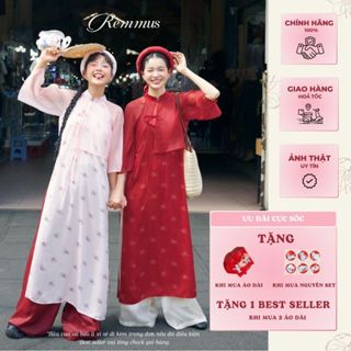 (KHÔNG KÈM QUẦN) Remmus - Áo dài Hạ Mai | Áo dài hoạ tiết thiết kế in hoa women (TẶNG KÈM MẤN + BAO LÌ XÌ + STICKER)