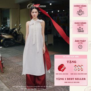   KHÔNG KÈM QUẦN VÀ NƠ CÀI ĐẦU  Remmus - Áo dài Nhật Sen | Áo dài cách điệu thắt nơ hoa women   TẶNG BAO LÌ XÌ + STICKER  