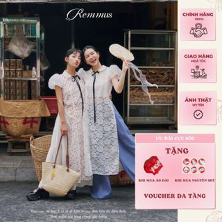 (TẶNG BAO LÌ XÌ + STICKER) Áo dài Hải Nghi - Remmus | Áo dài hoạ tiết hoA nổi tay bồng cho nữ (KHÔNG KÈM QUẦN)