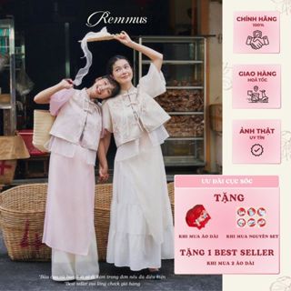   KHÔNG KÈM QUẦN VÁY Áo dài Cát An - Remmus | Áo dài hoạ tiết thiết kế ba tầng tay bồng cho nữ  TẶNG BAO LÌ XÌ + STICKER 