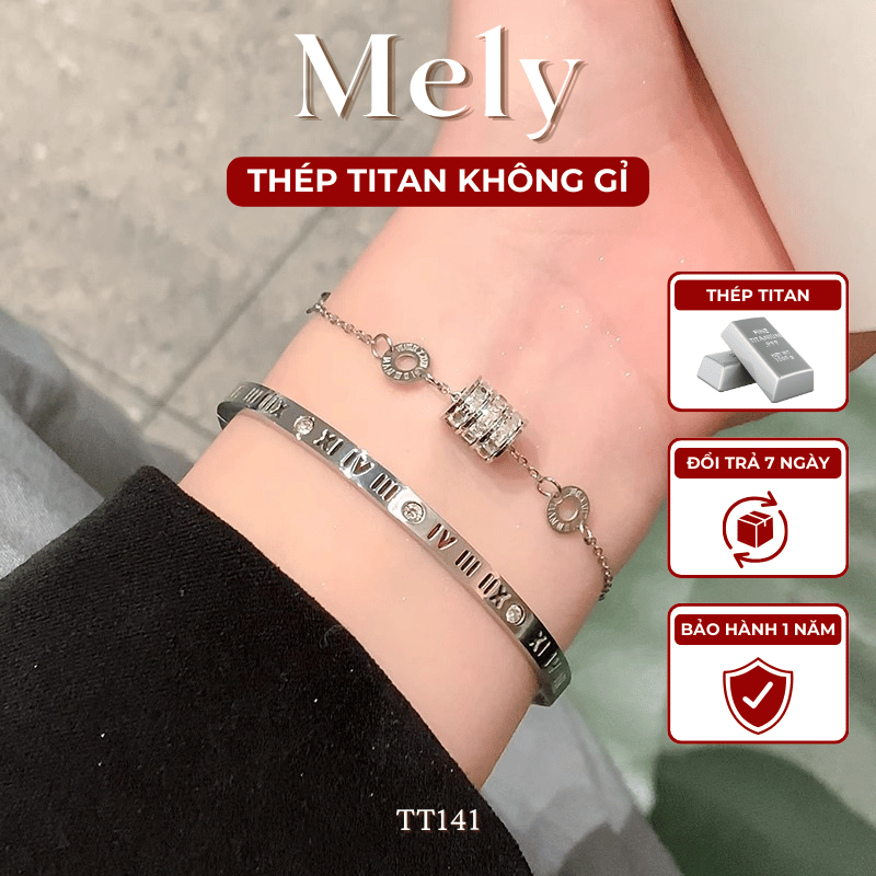 [KHÔNG ĐEN GỈ] Vòng tay Thép Titan không gỉ hình trụ đính đá phong cách hàn quốc trẻ trung tinh tế - Mely 1549