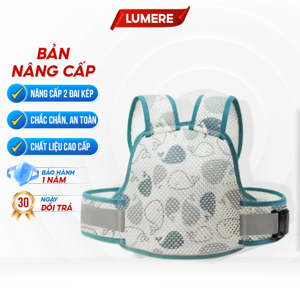 Đai đi xe máy Lumere vải lưới 3 lớp thoáng khí, cải tiến mới nhất 2 đai lưng, an toàn cho bé