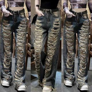 Quần Jean Xuông Rách Loang Màu - Q6825