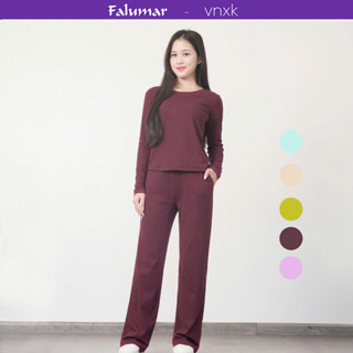 Bộ Mặc Nhà Nữ Falumar, Sét Đồ Dáng Suông Dài Tay Thu Đông Xinh Xắn Cho Các Chị Em