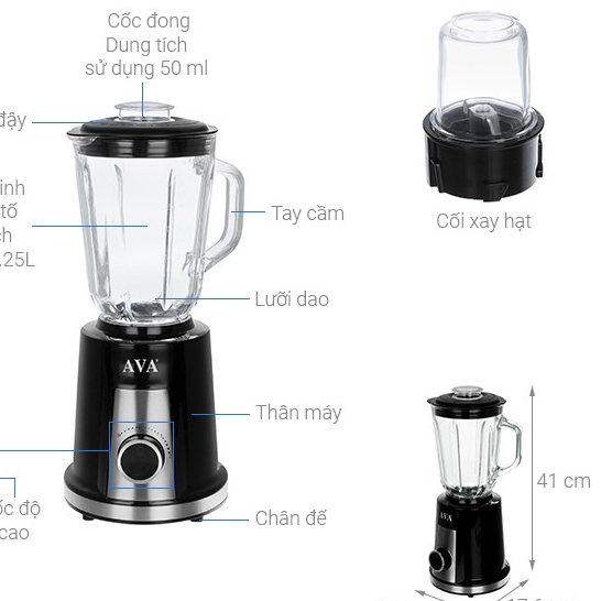 (LINH KIỆN MÁY XAY SINH TỐ) CỐI , LY THỦY TINH MÁY XAY SINH TỐ AVA NK - B148