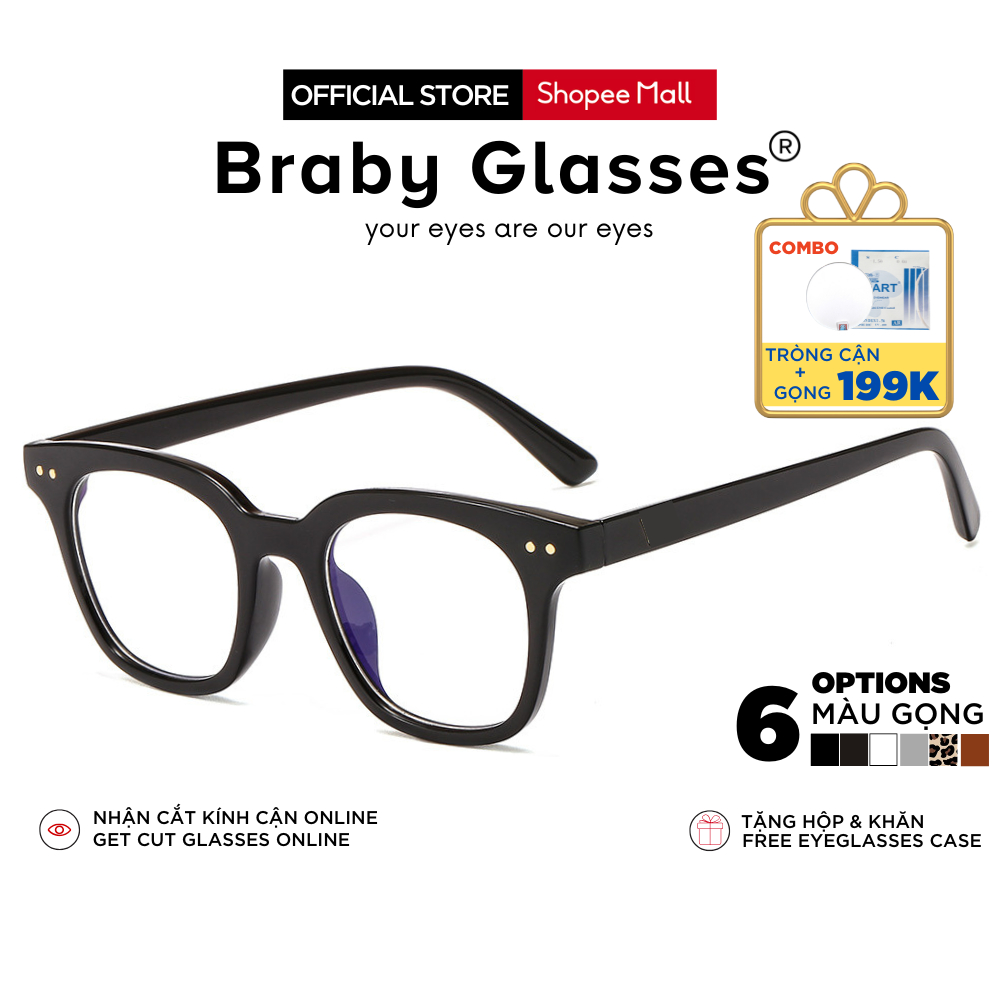 Gọng kính cận mắt vuông nam nữ Braby Glasses chất liệu nhựa dẻo cao cấp phụ kiện thời trang sành điệ