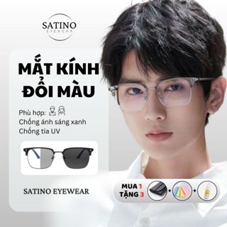 Mắt kính đổi màu cận nam nữ SATINO gọng nửa viền vuông kim loại chống ánh sáng xanh uv phong cách hàn quốc kính mắt S15