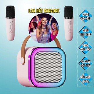 Loa Karaoke Mini Bluetooth K12 công suất 10W kèm 2 micro không dây, loa hát karaoke mini bluetooth 2 mic âm thanh cực ha