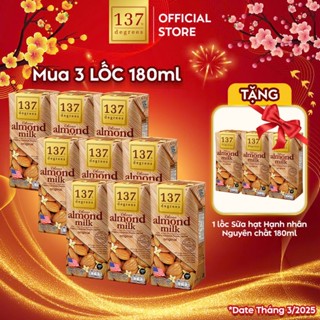 [MUA 3 LỐC 180ML TẶNG 1 LỐC 180ML] Sữa Hạt Hạnh Nhân Nguyên Chất 137 DEGREES Có Vị Ngọt Từ Mật Hoa