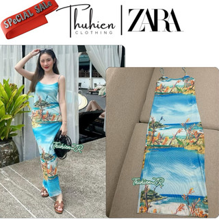 (Chính hãng size S)Váy midi ZARA 5039/378/400 body in hoạ tiết biển xanh co giãn(kèm ảnh thật)