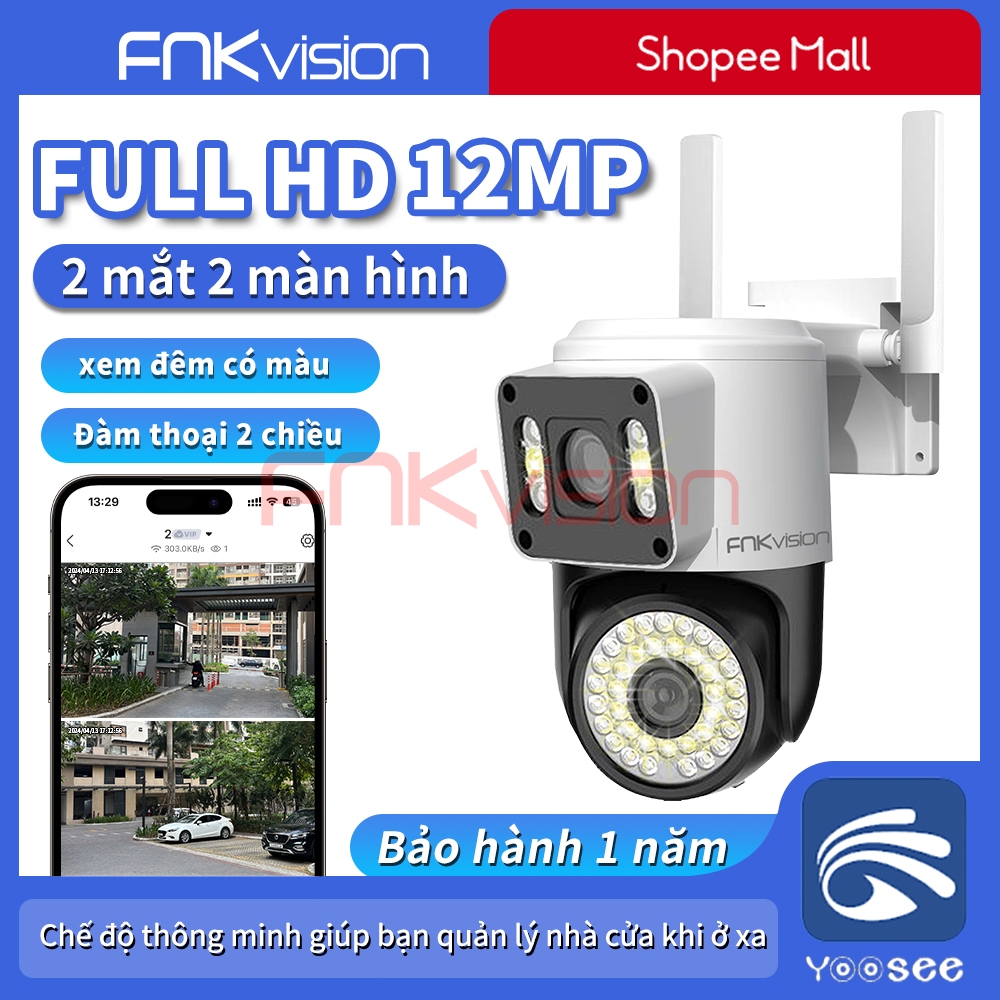 【Fnkvision】Camera Yoosee 2 mắt 8.0MP - xem 360 độ không góc chết, ban đêm có màu, hai giao diện quan