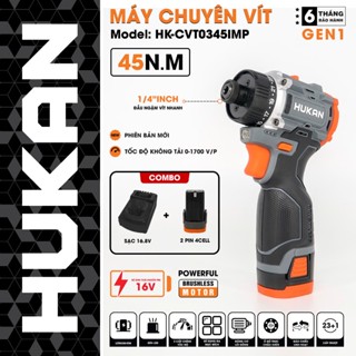 Máy chuyên vít trượt 16,8V HUKAN HK-CTV0345McL có cấp trượt không chổi than - chỉnh 2 tốc -  sử dụng pin 4cell