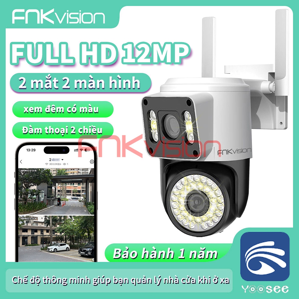 Camera Fnkvision Q42D 2 mắt D34 3 mắt Yoosee chống nước quan sát 360 độ cực rõ nét 12.0MP, thao tác 