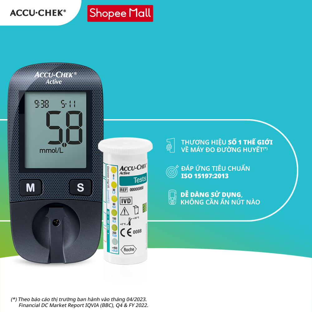 [Bảo Hành Trọn Đời] Máy Đo Đường Huyết ACCU-CHEK Active Kèm Hộp 50 Que Thử Đường Huyết ACCU-CHEK Active