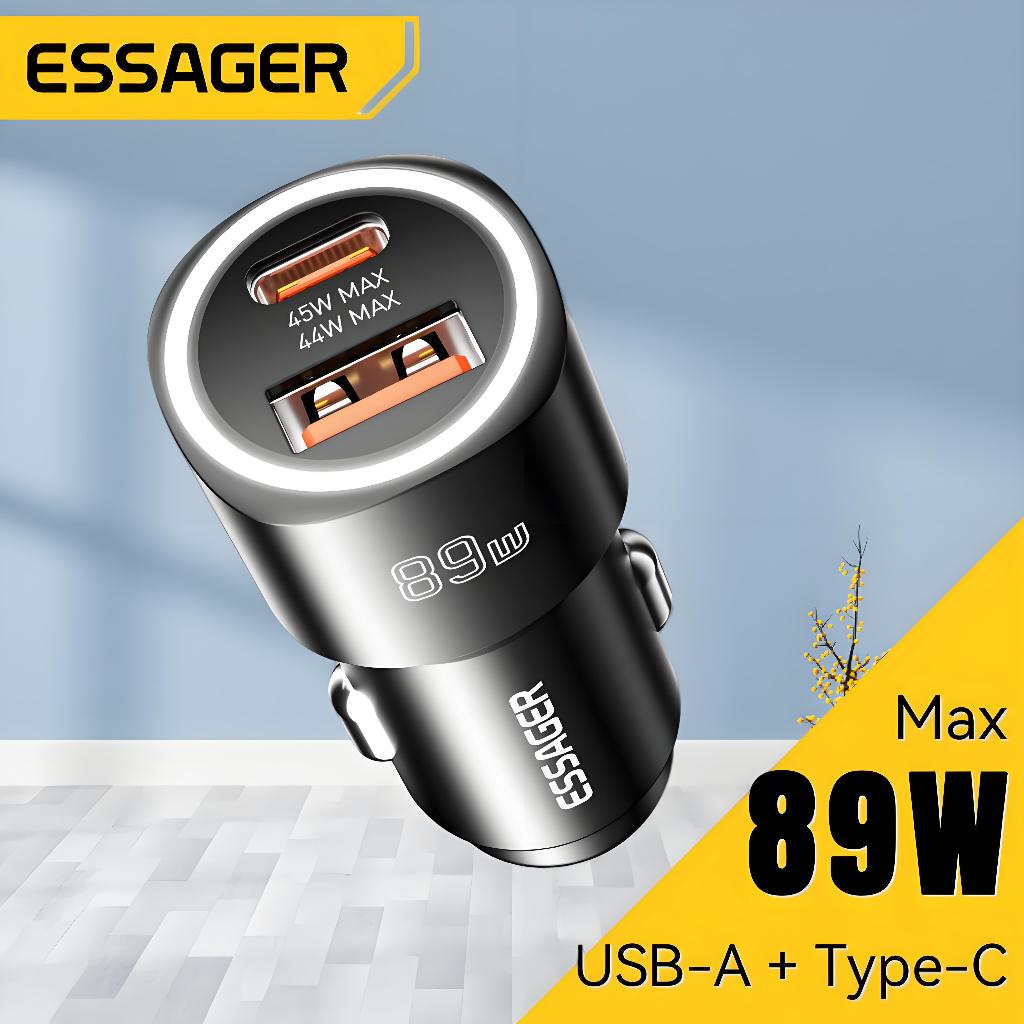 ESSAGER Bộ sạc xe hơi siêu nhanh 89w Super Flash Charge A+C Car Drop PD3.0/QC3.0/QC4.0 Huawei Samsun