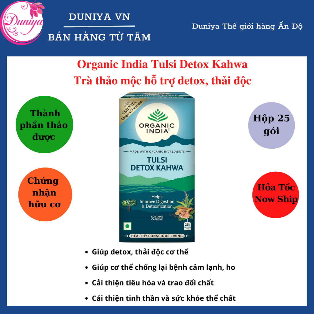 [Date 05.2025] Trà thảo mộc hỗ trợ thải độc Organic India Tulsi Detox Kahwa