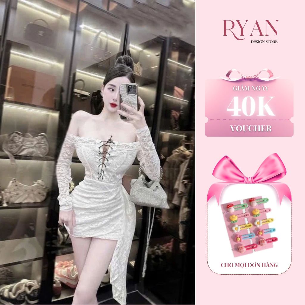 Đầm thiết kế ren cup ngực đan dây trễ vai dáng ngắn phối tà tua rua sang chảnh (H45) - Ryan Design S